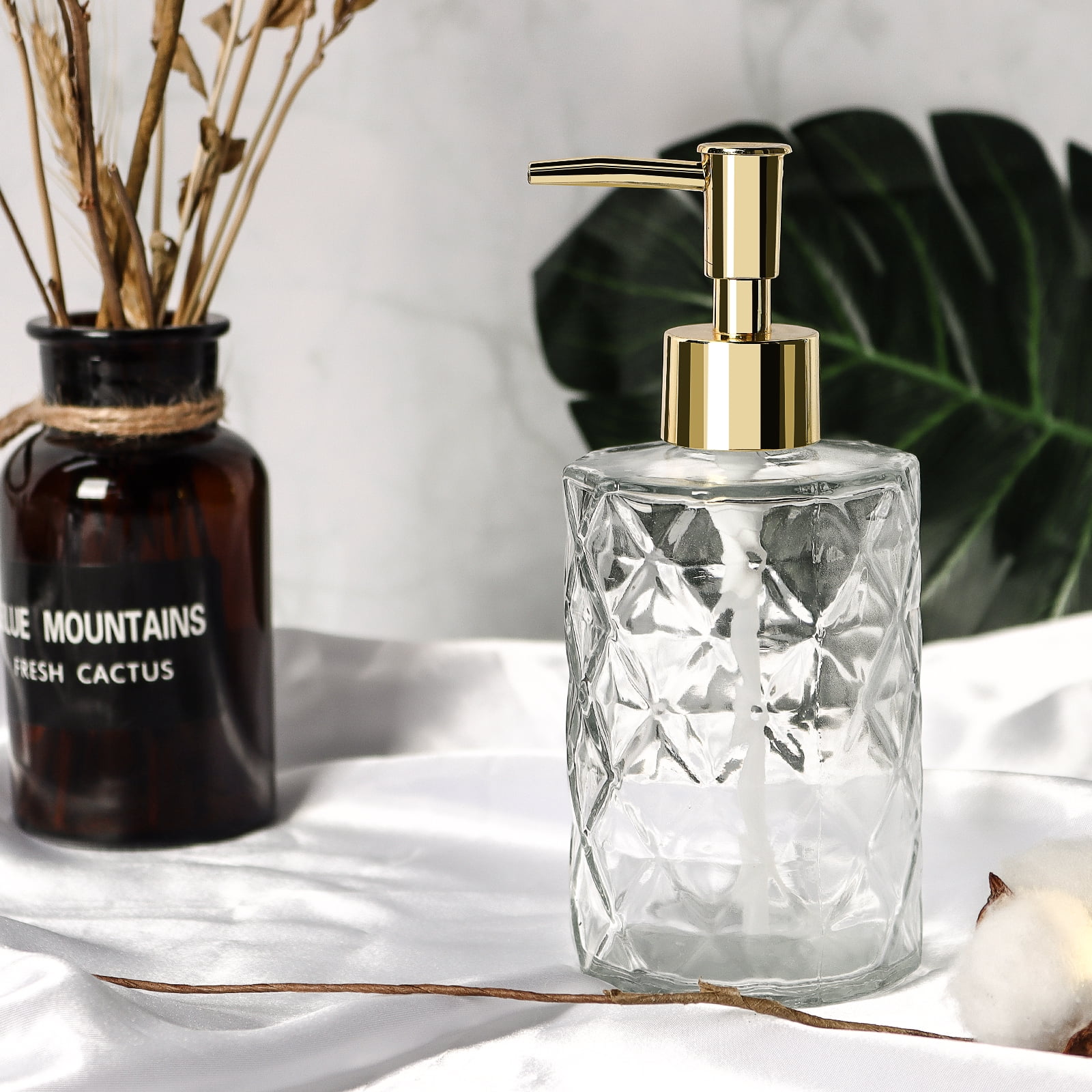 Glass Soap Dispenser Diamond Design , 12 Ounce Kitchen Soap Dispenser ...