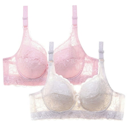 WREESH Womens Lace Bralette Push Up Soft Padded Bras Wireless Plunge Bra Adjustable Strap Comfortable Everyday Bras 2 Pack Pink