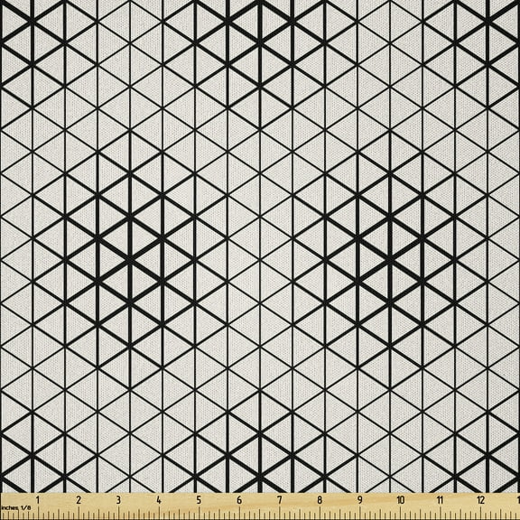 Ambesonne Grid Fabric by the Yard Microfiber, Geometric Triangles Tile, 1 Yard, Black and Cream