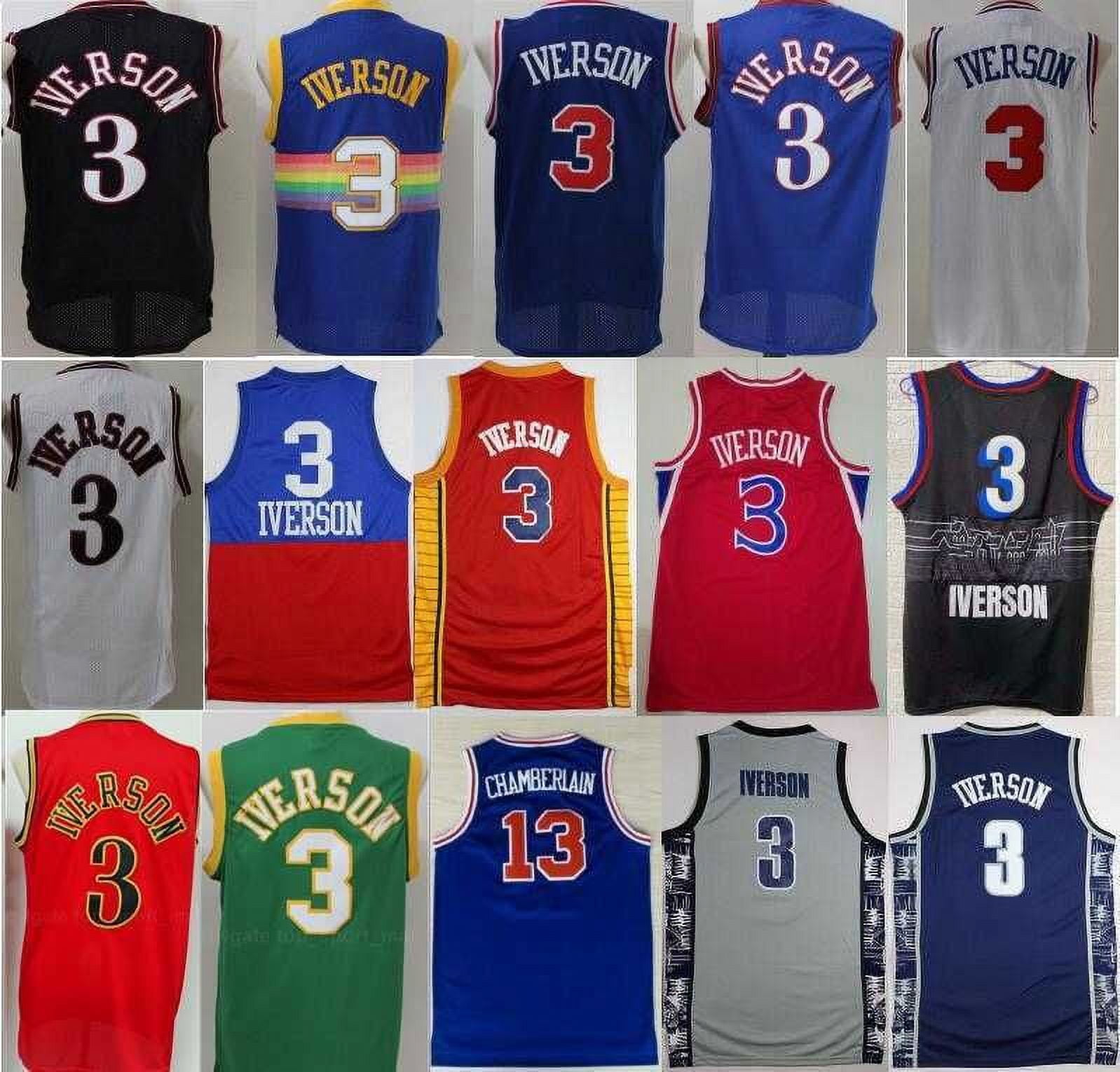 NBA_ jersey Men Basketball Allen Iverson Jerseys 3 High School Georgetown  Hoyas College Wilt Chamberlain 13 Blue Grey Black White R''nba''jerseys 