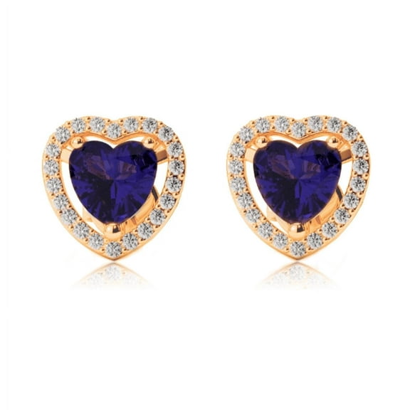14k Yellow Gold 1 Ct Halo Heart Blue Sapphire Stud Earrings Plated by Paris Jewelry