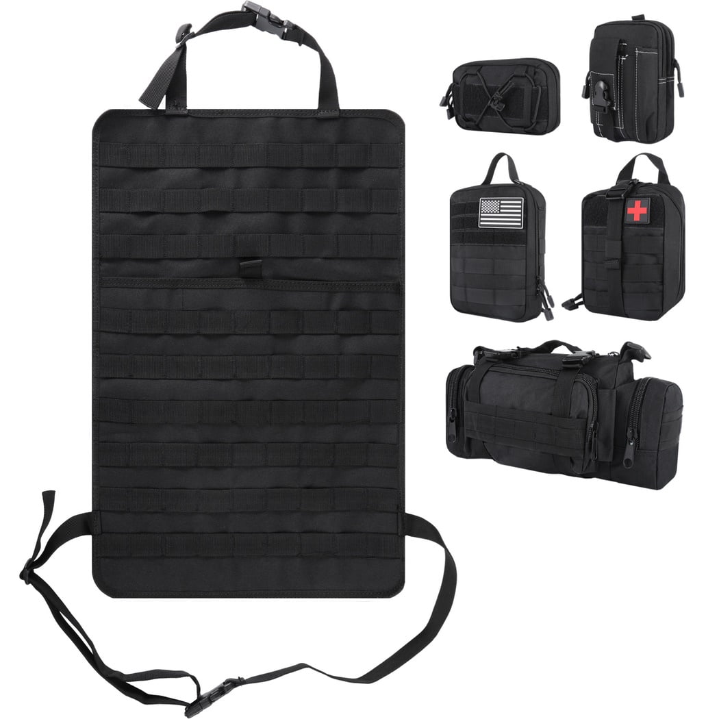 Universal Tactical Car Seat Back Organizer Bag,Molle Seat Back Organizer Panel with 5 Detachable Molle Pouches,Car Panel Organizer for Car Truck Ford Jeep Vehicle