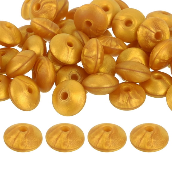 Uxcell 50Pack 12mm Silicone Lentil Beads, Rubber Abacus Focal Bead Loose Bulk Beads for DIY (Gold)