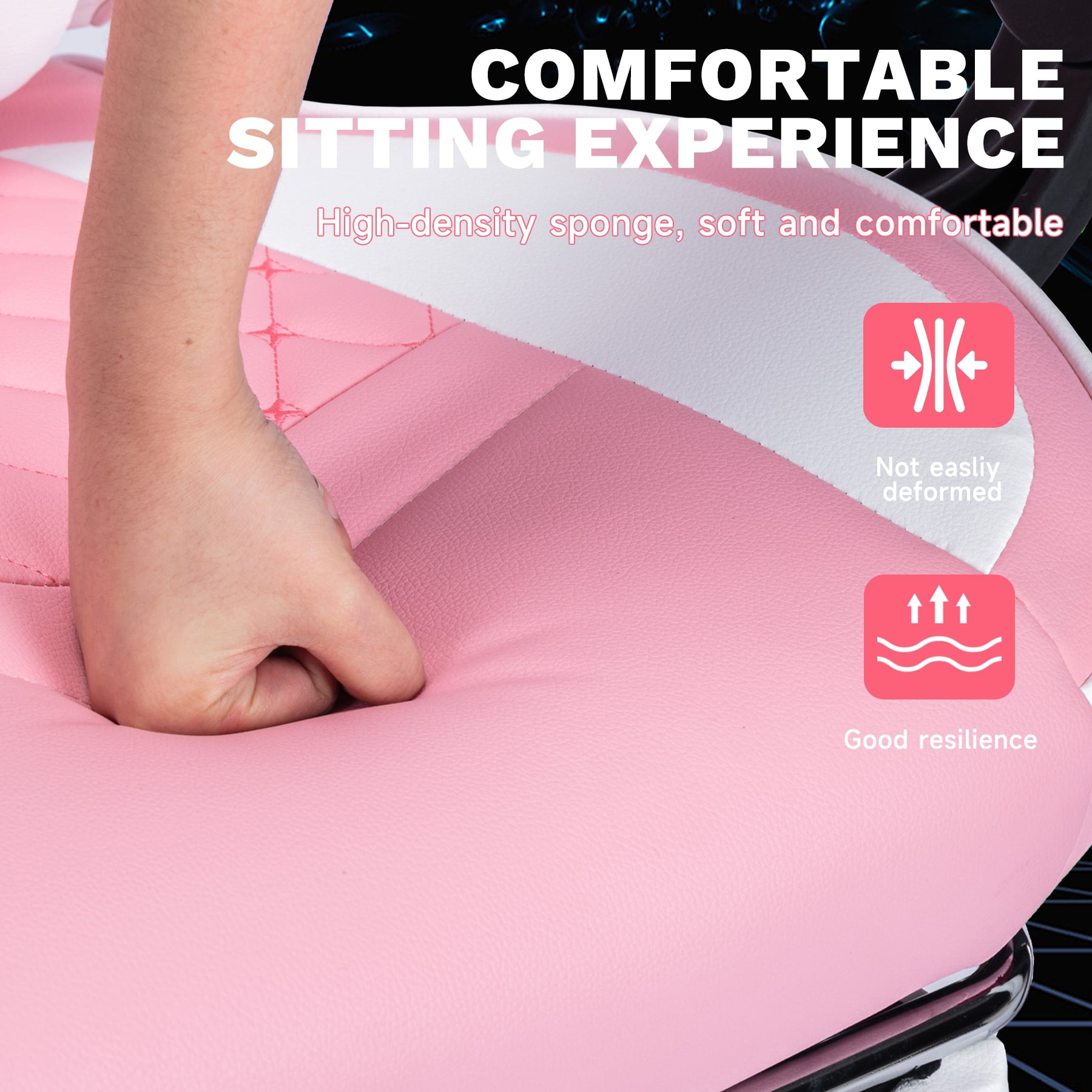 Ergonomic Gaming Chair with Massage Lumbar Support & Footrest, Racing Style Computer Chair with Adjustable Headrest for Home Office, Comfortable, Pink White