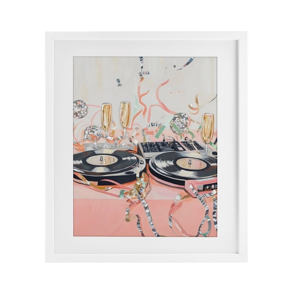 Stupell Industries Art Deco Retro Turntable & Champagne Party White Framed Print Under Glass, 13 x 16, by The Prints Vibe