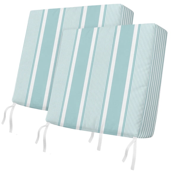 Outdoor Patio Cushion Covers 2 Pack Mint Blue White Stripes Patio Chair Cushion Covers with Ties and Zipper Modern Vertical Lines Waterproof Outdoor Seat Cushion Covers for Patio Furniture 24"x24"