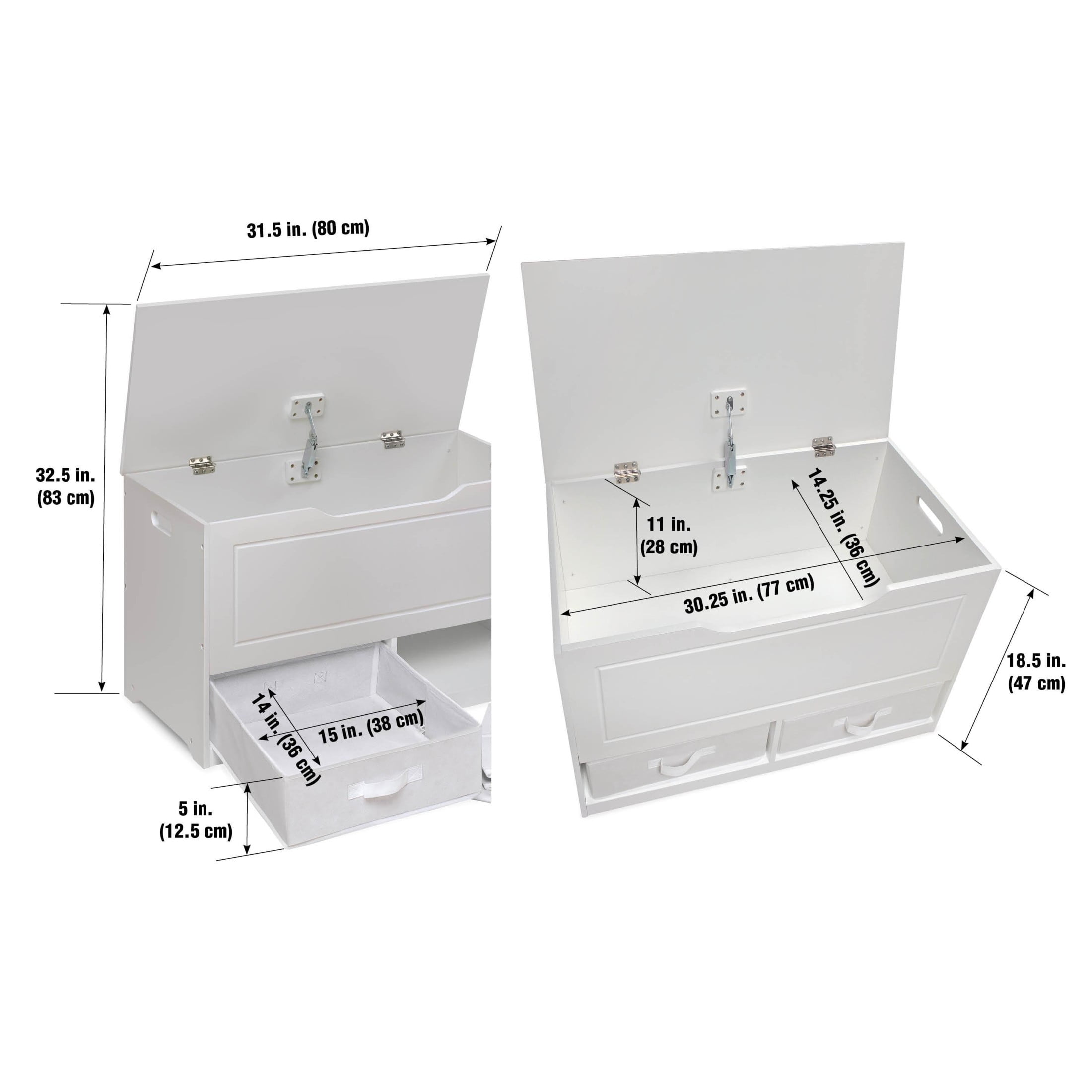 Badger Basket Children's Wooden Up & Down Toy Box and Storage Bench 3.8 Cu ft. - White