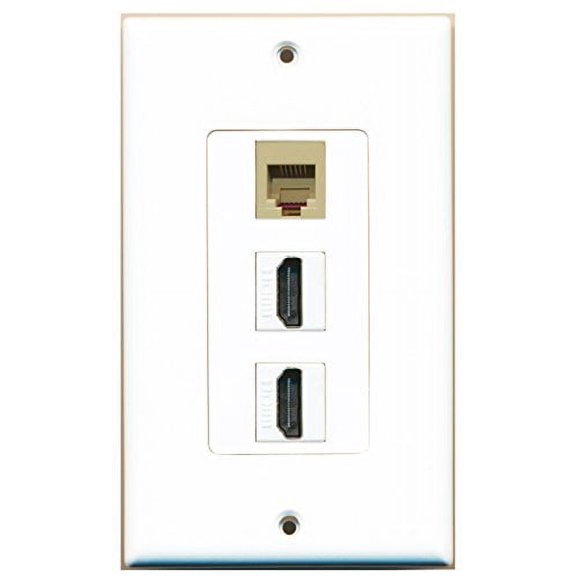 RiteAV - 2 Port HDMI 1 Phone RJ11 RJ12 Beige Wall Plate Decorative