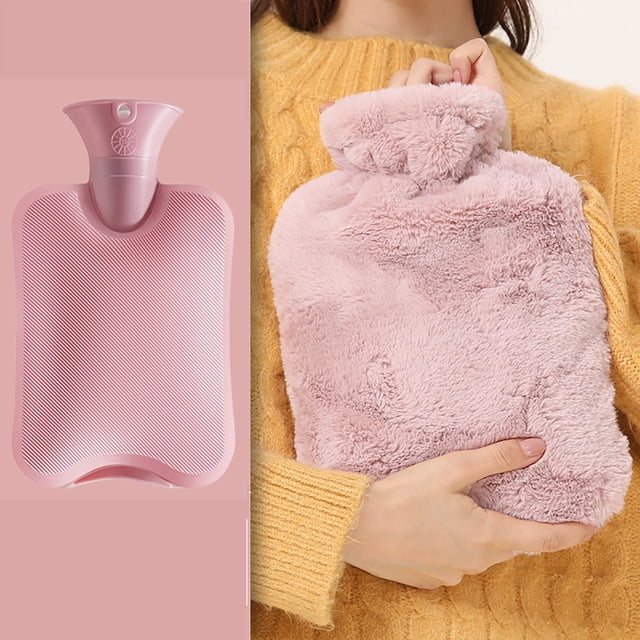 Bonita funda de felpa, bolsa de agua caliente de goma para terapia de frío y calor, diseño a prueba de fugas, resistente a altas temperaturas