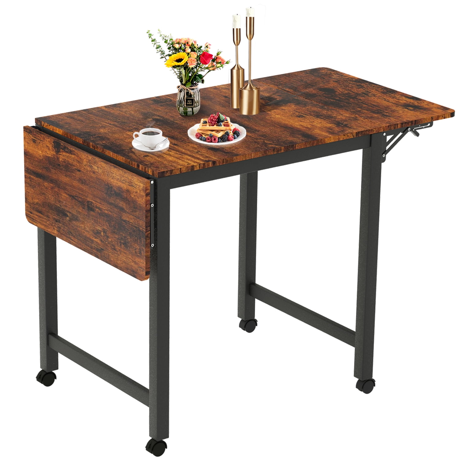 Black POPSPARK Folding Dining Table Melamine Particle Panels Kitchen Desk Workstation 103x73.4x76cm 