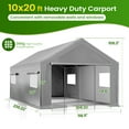 thumbnail image 2 of ECOLINEAR Carport 10x20 ft Heavy Duty Carport, Outdoor Potable Garage with Roll-up Windows & Zipper Doors, Carport Canopy with Anti UV All-Season Waterproof Tarp, Car Canopy for Cars, Boats(Grey), 2 of 8