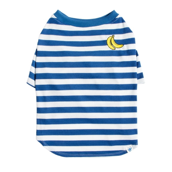 Oodles Blue Striped Banana Knit Spring Dog T-Shirt, XS