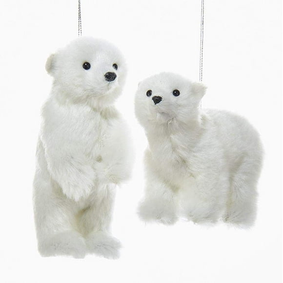 Adorno colgante con forma de oso polar peludo de Kurt Adler, 2 unidades