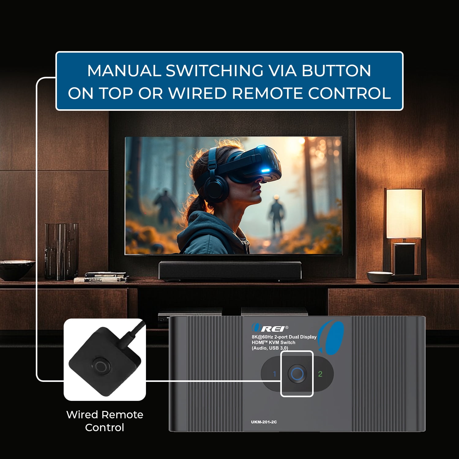 8K@60Hz 2-Port Dual Display HDMI KVM Switch with USB 3.0 and Audio (UKM-201-2C)