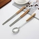 thumbnail image 3 of Vajilla con mango de madera de estilo japonés, vajilla de acero inoxidable, cuchillo de comida occidental, tenedor, cuchara, palillos de madera, cuchara de sopa, tenedor de fruta, 3 of 5
