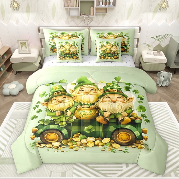 Feelyou Western Gnome Kids Twin Bedding Sets 7-Piece, Lucky Shamrock Bedding Comforter Set