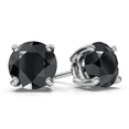 thumbnail image 1 of Boucles d'Oreilles pour Femmes en Or Blanc 14k Rond avec Diamant Noir 1 1/2 ct, 1 of 1