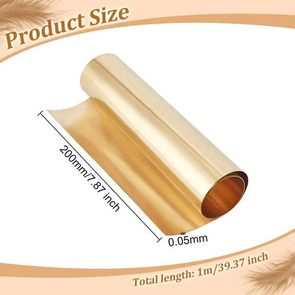 Metal Brass Sheet Roll 1000x200x0.05mm Brass Foil Roll Brass Sheet Metal Roll Metal Brass Strip Metal Foil Plate Gold Color Pure Brass Roll for DIY Cutting Crafts Home Decoration
