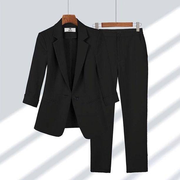 Conjunto de chaqueta fina para mujer, Blazer informal de pierna ancha, pantalones elegantes de dos piezas, trajes de oficina, ropa de negocios, novedad de verano