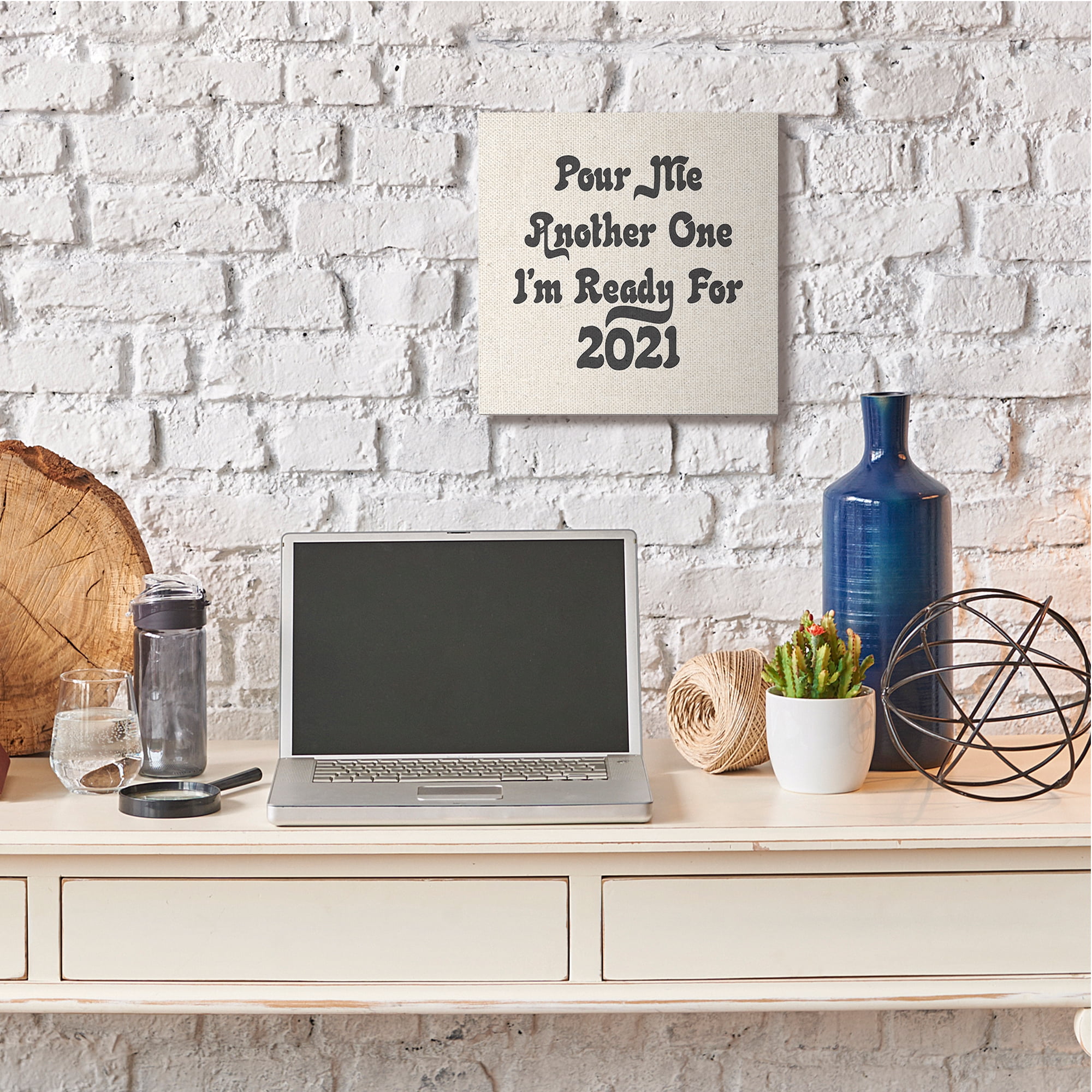 Retro Pour Me Another 2021 Quote Soft Pattern Food & Beverage Gallery-Wrapped Canvas Print Wall Art, 17x17