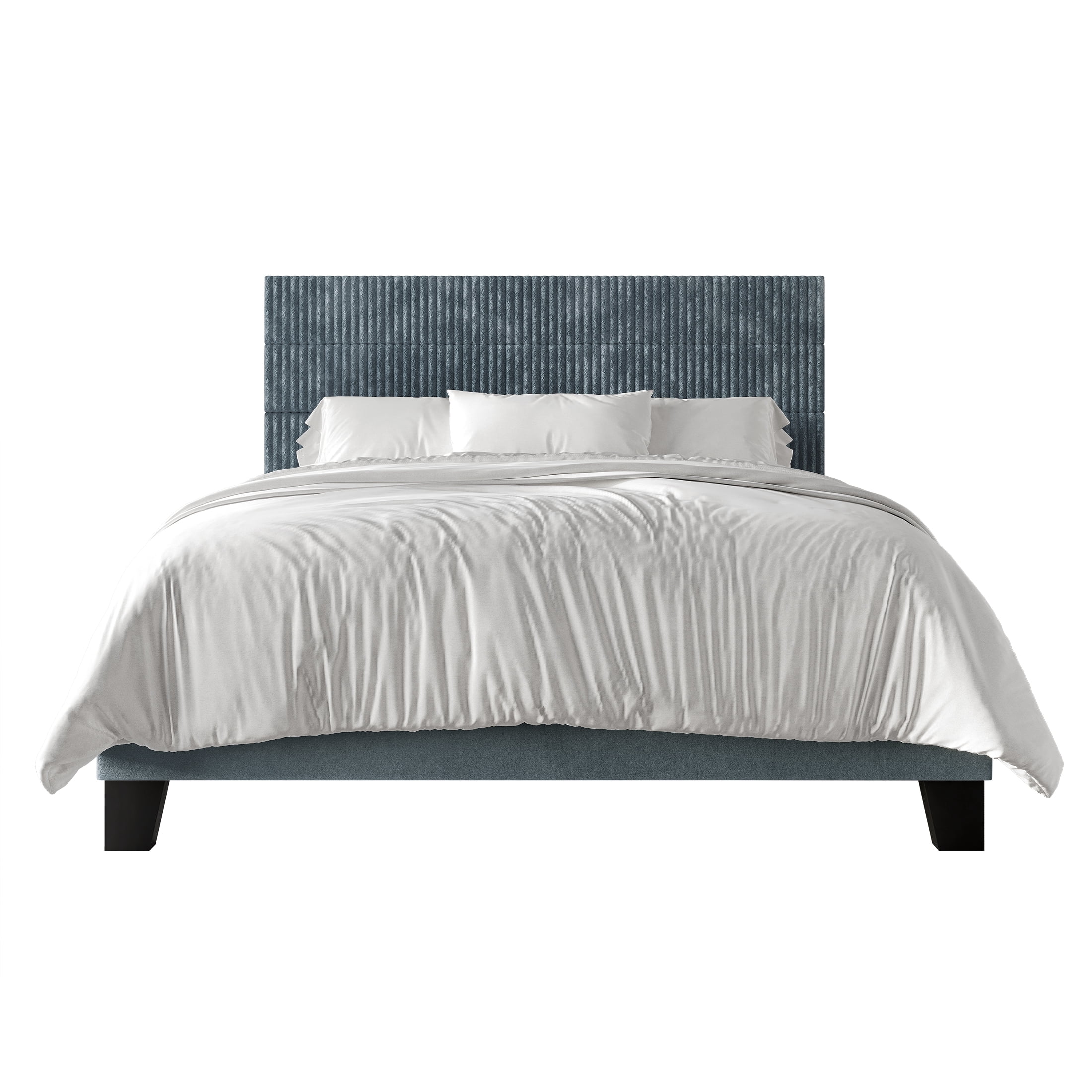 Castle Place Contemporary Corduroy Pleated Velvet Upholstered Queen Platform Bed, Light Blue