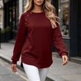 thumbnail image 5 of Warop Fall Long Sleeve Shirts for Women Solid Color Crew Neck Tops Sleeves with Deco Buttons Casual Loose Sweatshirt, 5 of 7