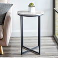 thumbnail image 2 of Walker Edison Modern Glam Round End Table, Faux White Marble and Black, 2 of 9