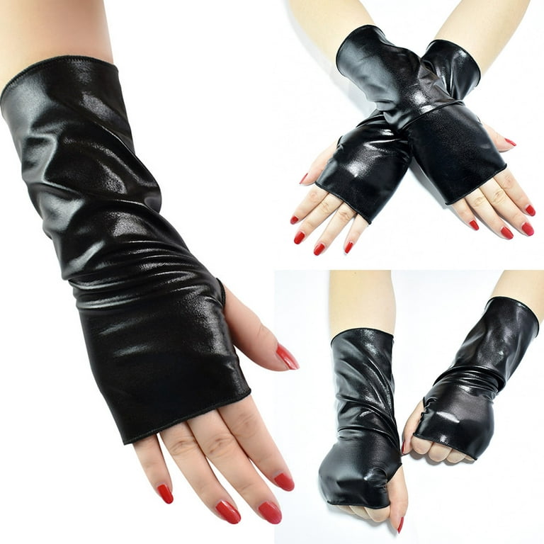 Black Faux Leather Fingerless Gloves