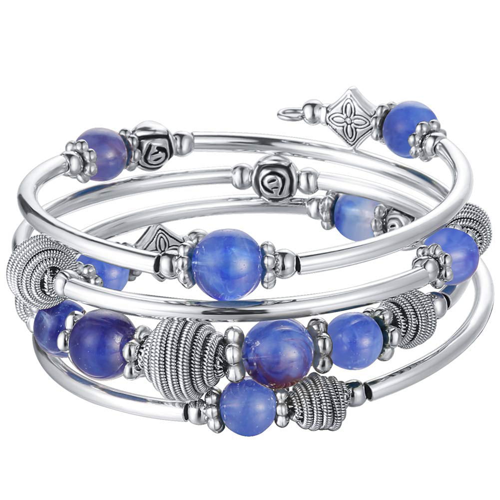 Fashion Jewelry Women Blue Turquoise Beads  Silver Bracelet 