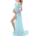thumbnail image 2 of TRKIYQC Vestido de maternidad para fotografía Color sólido Fuera del hombro Vestido de gasa Frente Split Vestidos largos de embarazo para sesión de fotos TRKIYQC casual, 2 of 4