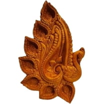 Handmade Peacock 5 Face Panchmukhi Plate Diya Decorative Gift for Diwali and Pooja Celebration, Brown