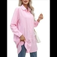 thumbnail image 2 of Vestido Camisero Informal para Mujer, Cuello en V, Botones, Larga, Holgado, Minivestido Rosa S, 2 of 8
