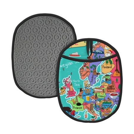 

Qekee Cartoon Map Of Europe Pattern Silicone Pot Holders Oven Mitts Heat Resistant Hot Pads Non Slip Pot Holder Towel Cloth Interior Lining