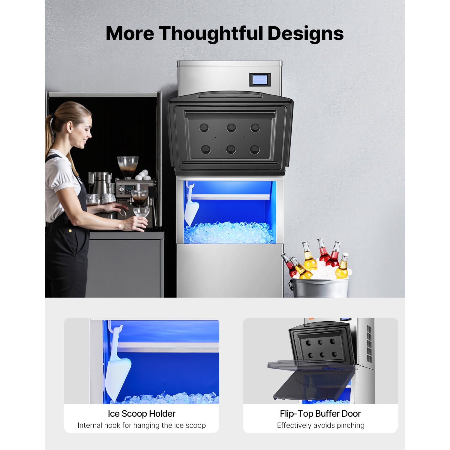 KFFKFF 250Lbs/24H Commercial Ice Maker Storage Bins Stainless Steel Anti-Slip Rubber Feet, Storage Bins ONLY