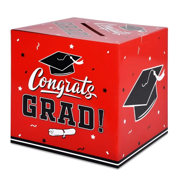 LAMIRO Graduation Boxes 2025 - Card Holder for Grad Party, Red & Black Theme