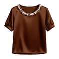 thumbnail image 6 of Endives Women's Short Sleeve T Shirt Beaded Round Neck Solid Color Fashion Elegant Satin T-shirt Summer Tops Brown, 6 of 6