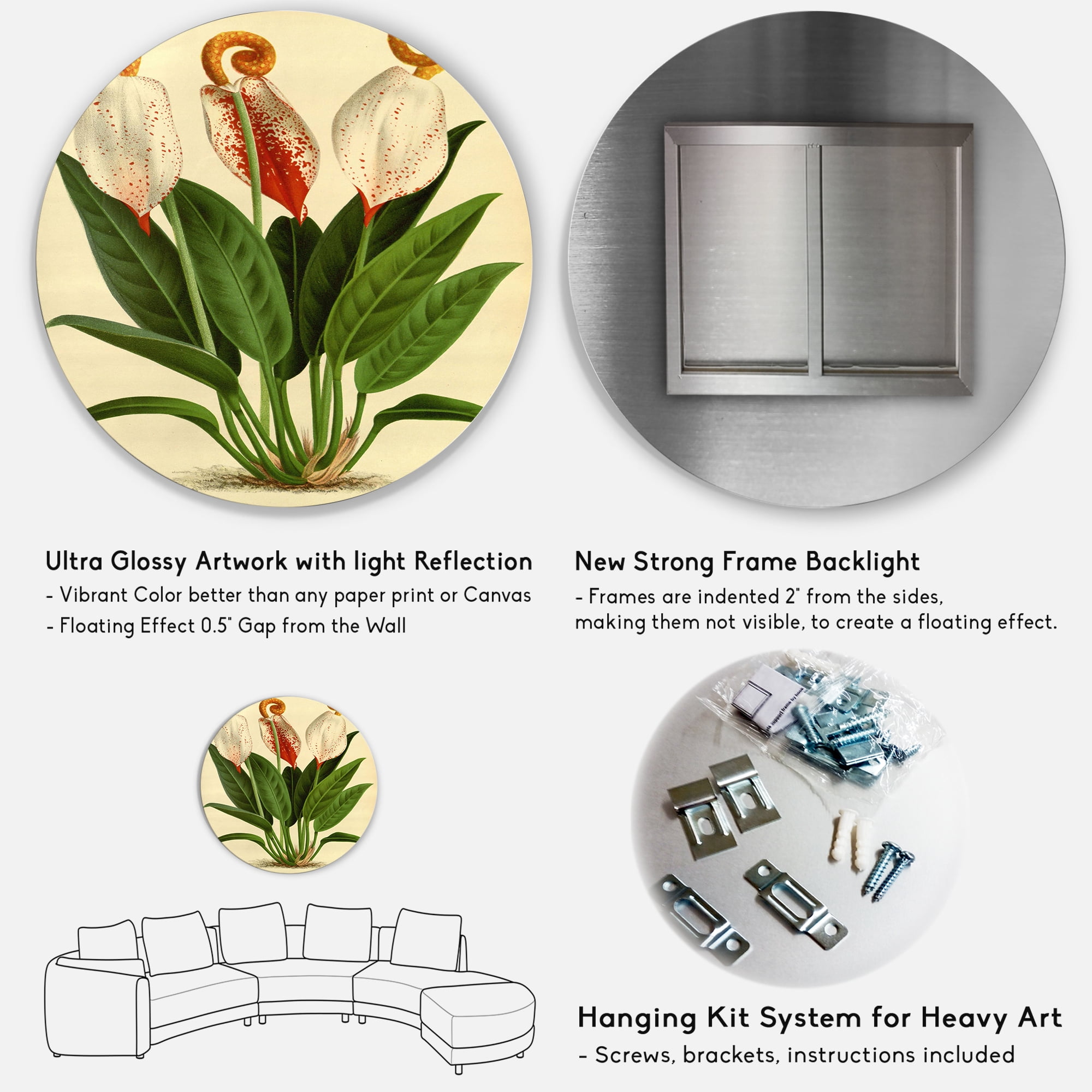 Designart 'Retro Wildflowers' Farmhouse Circle Metal Wall Art 36x36 - Disc of 36