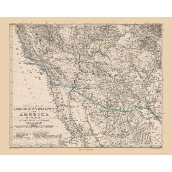 Historic State Map - Southwest - Steilers - 1885 - 28.50 x 23 - Vintage Wall Art