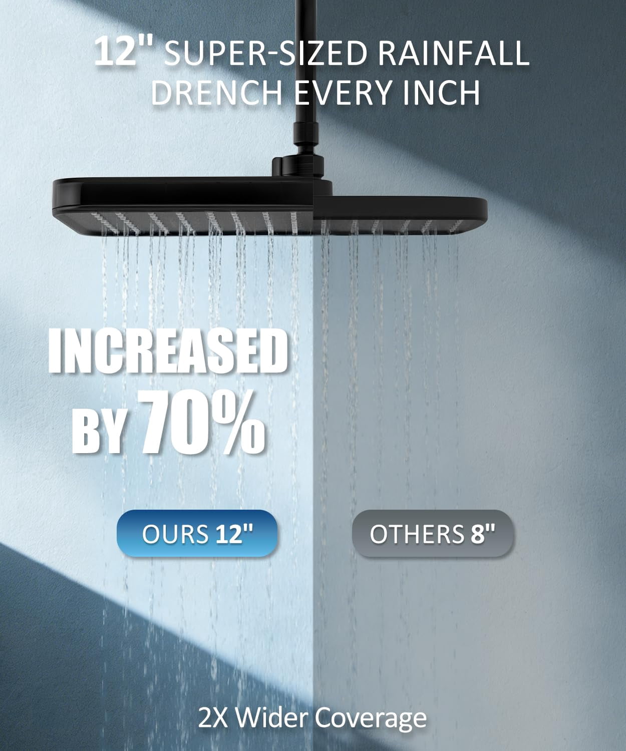 Black Handheld Filtered Shower Head with 12 Inch Rain Adjustable Extension Arm Dual Filter Kit