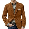 thumbnail image 3 of Fgvctg Mens Blazer Jacket Corduroy Slim Fit Lapel Blazers Suit Loose Two Buttons Holiday Party Jacket Trendy Sport Coat Button Down Winter Outerwear with Pockets Brown 2XL, 3 of 5