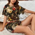 thumbnail image 4 of Daiia Elegant Still Life Roses Pattern Womens Pajama Sets Short Sleeve Pajamas for Women Sets Soft Lounge Sets Casual Round Neck Sleepwear PJS-3X-Large, 4 of 7