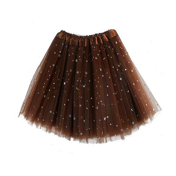 DuoJiaJ Tulle Skirts for Women Pleated Mini Dancing Short Tutu Vintage Princess Puffy Skirt,Brown One Size