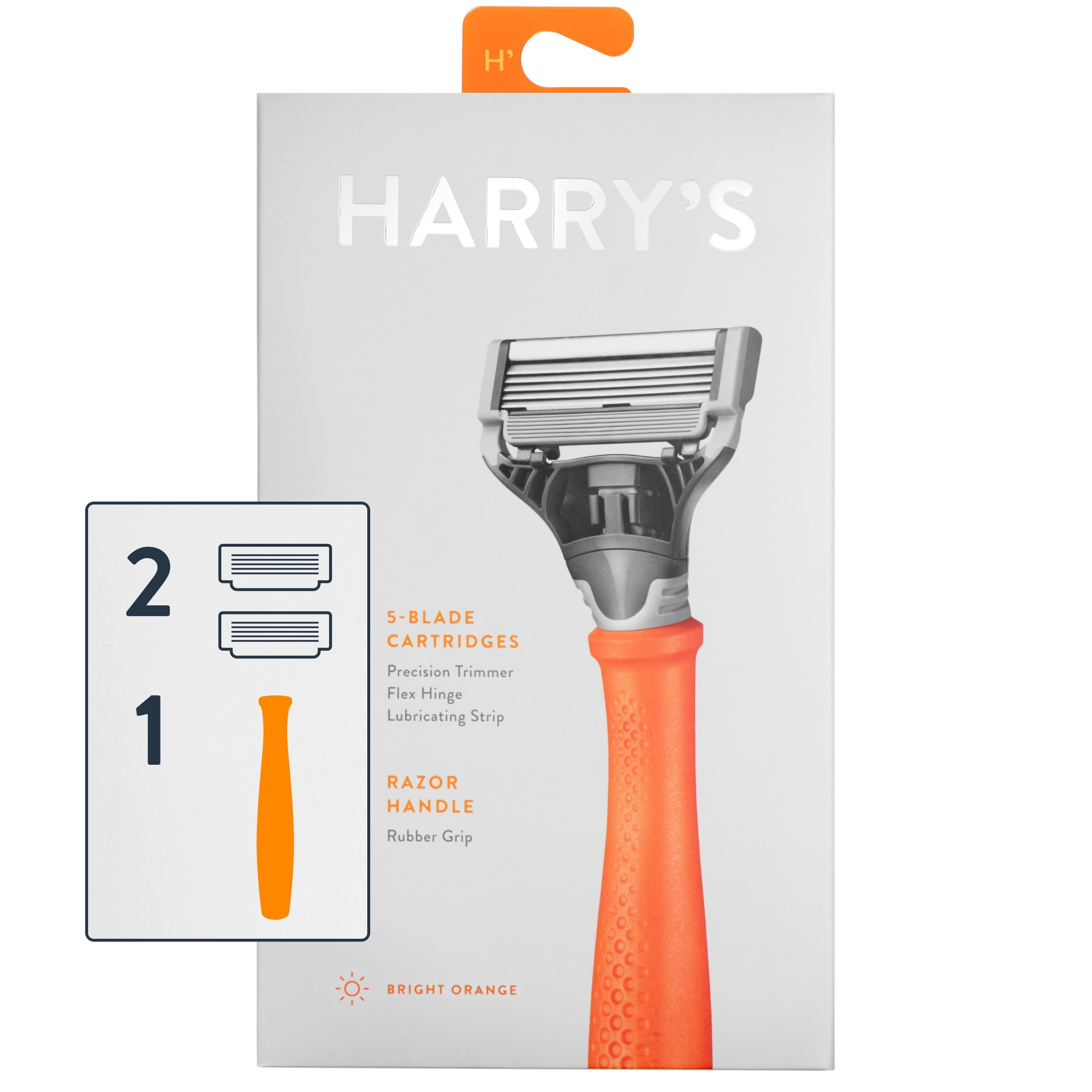 Harry's Men's Razor Bright Orange Handle and 2 Razor Blade Refills