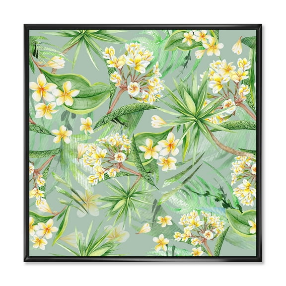Designart 'Yellow Flowers and Tropical Foliage XIV' Modern Framed Canvas Wall Art Print