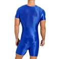 thumbnail image 6 of Haitryli Mens Zipper Front Workout Bodysuit Glossy Silky Compression Muscle Shaper Biketard Unitard Blue M, 6 of 7