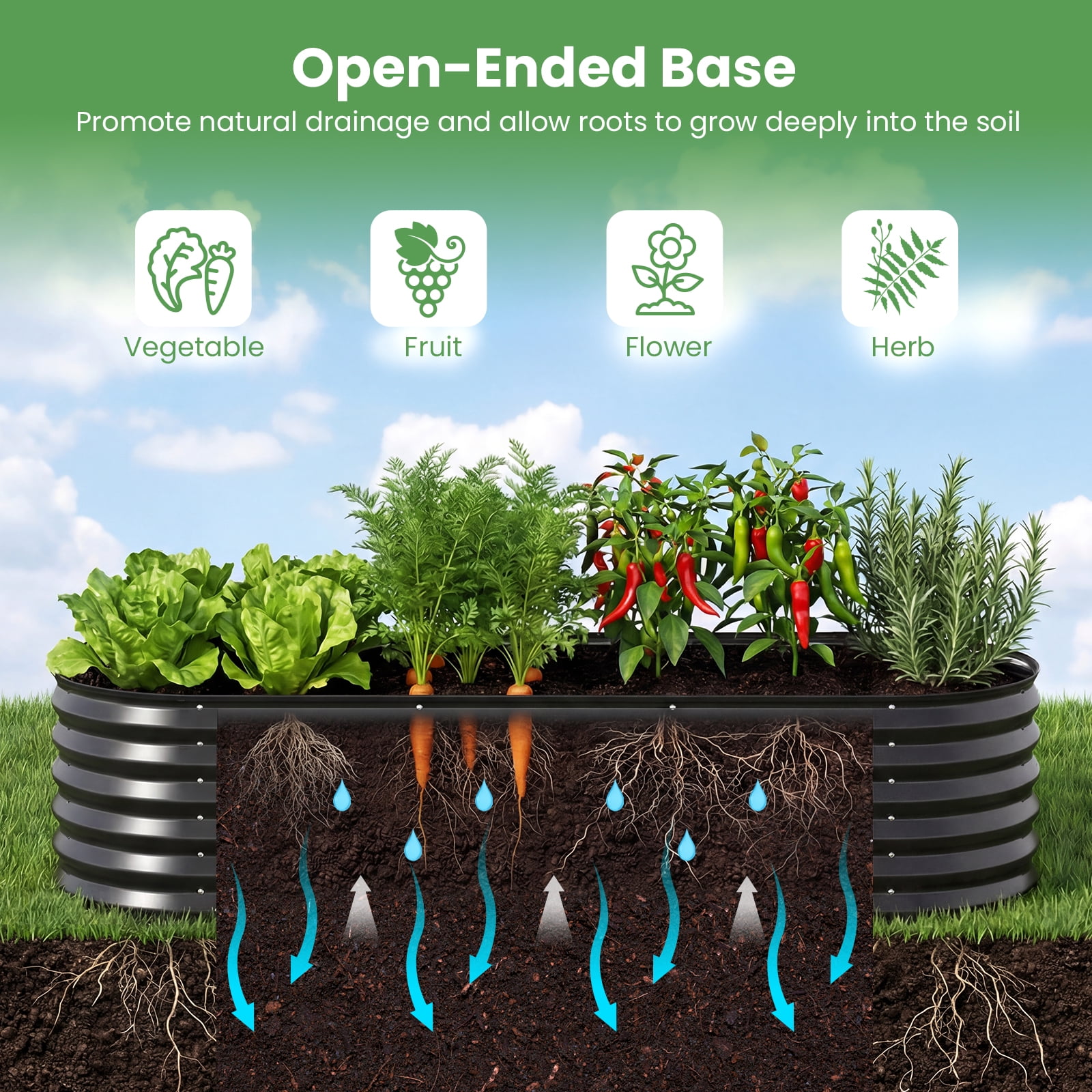 Costway 6 x 2 x 1 FT Color Steel Raised Garden Bed with Greenhouse Cover, Roll-up Window Black + Transparent