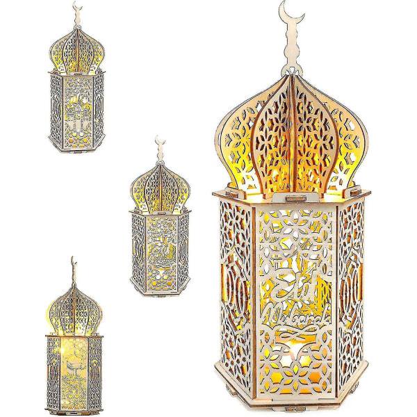 ZHAOCHENG 3 lámparas de madera para decorar Ramadán, lámpara LED Mubarak para Ramadán.