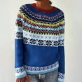 thumbnail image 4 of Womens Pullover Vintage Sweater Plus Size Ethnic Fair Isle Sweater Fall Long Sleeve Casual Boho Tops Knitwear Sky Blue, 5XL, 4 of 4