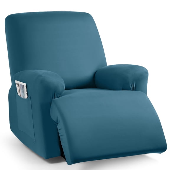 3-Piece Recliner Chair Cover Set, Stretchable Washable Slipcovers for Rocking Chairs, Fits Seats 25"-39", Includes Side Pockets, Turquoise Blue