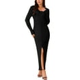 thumbnail image 2 of INSPIRE CHIC Women's Elegant Long Sleeve Round Neck Slit Hem Fall Knit Maxi Cocktail Party Dress, 2 of 4